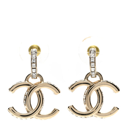 Chanel Metal Baguette Crystal CC Drop Earrings Gold 1 of 4