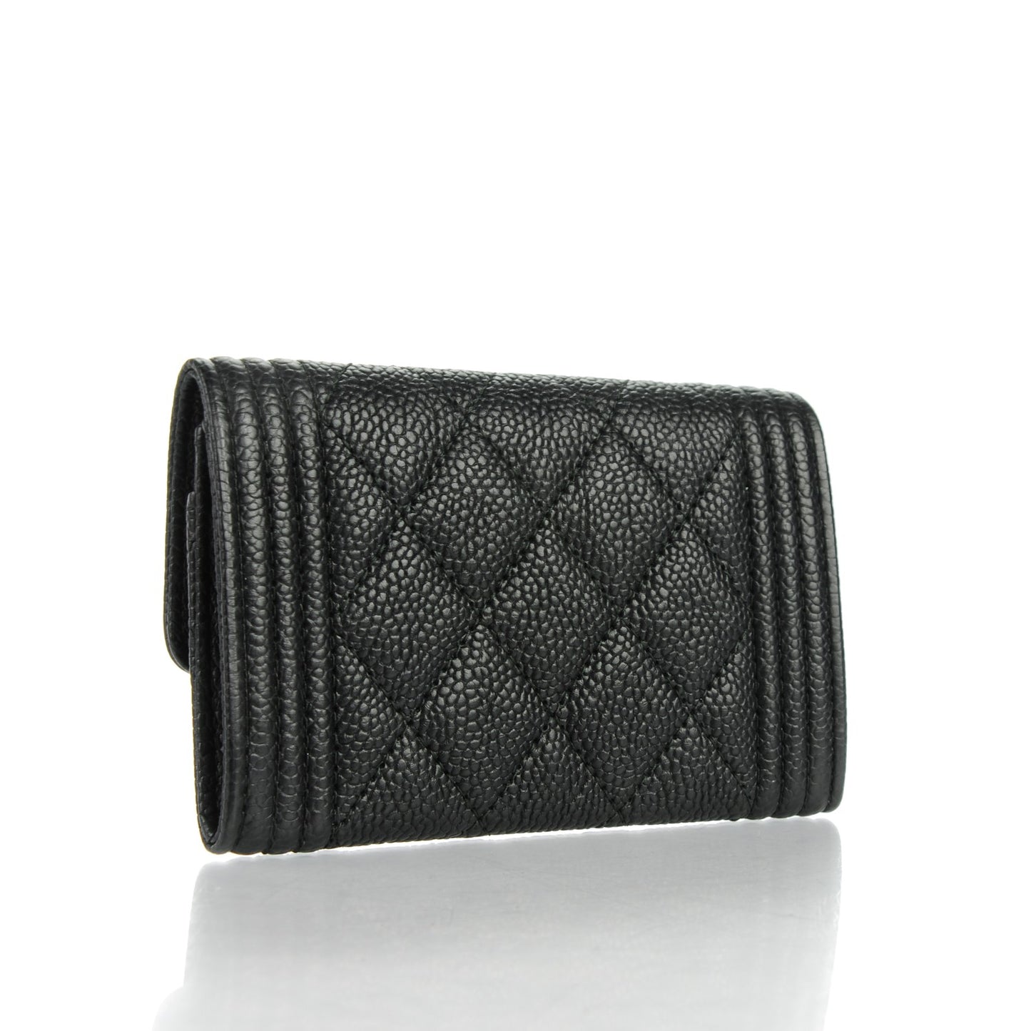 Caviar Quilted Boy Flap Card Holder Black