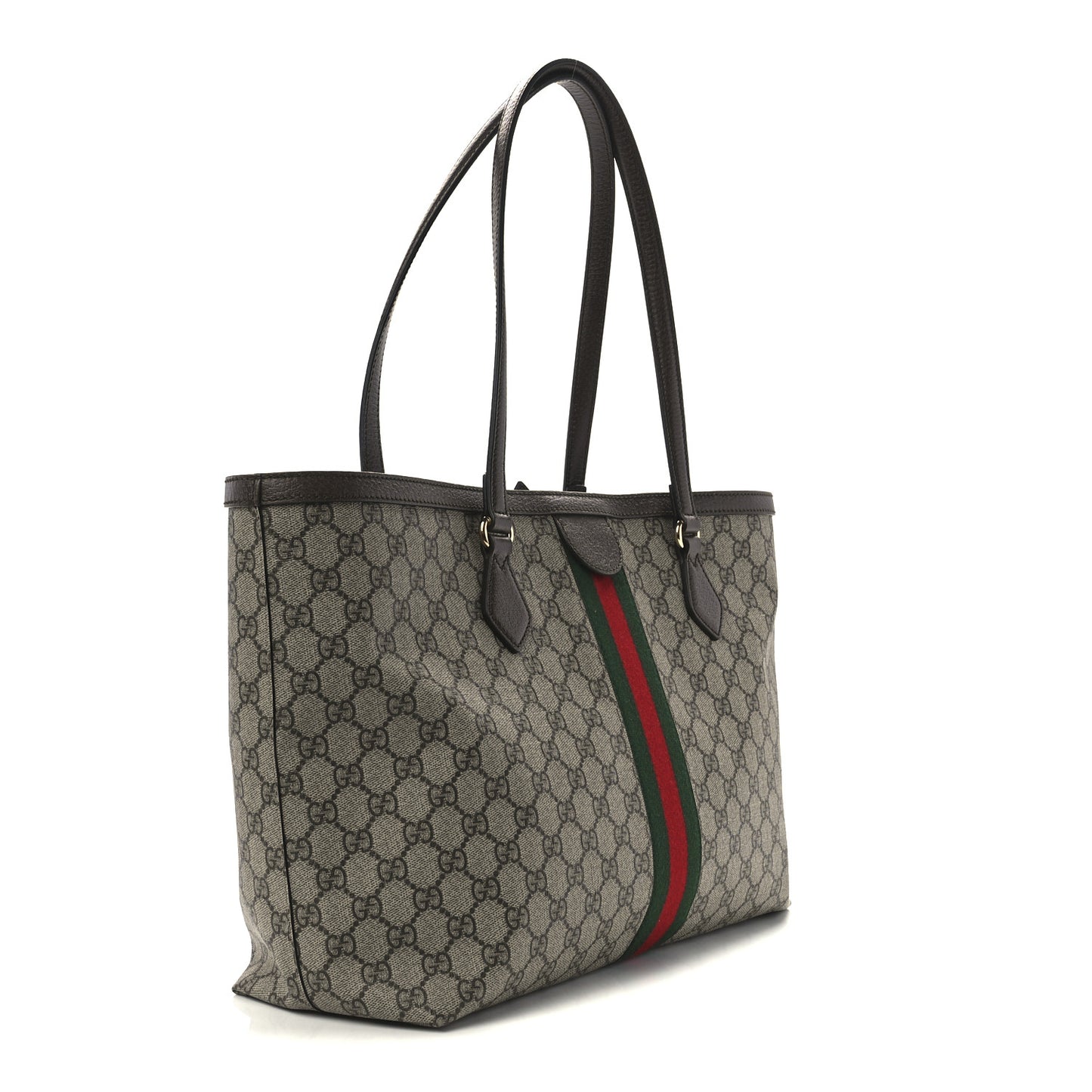 GG Supreme Monogram Textured Calfskin Web Medium Ophidia Shopping Tote Beige Ebony New Acero