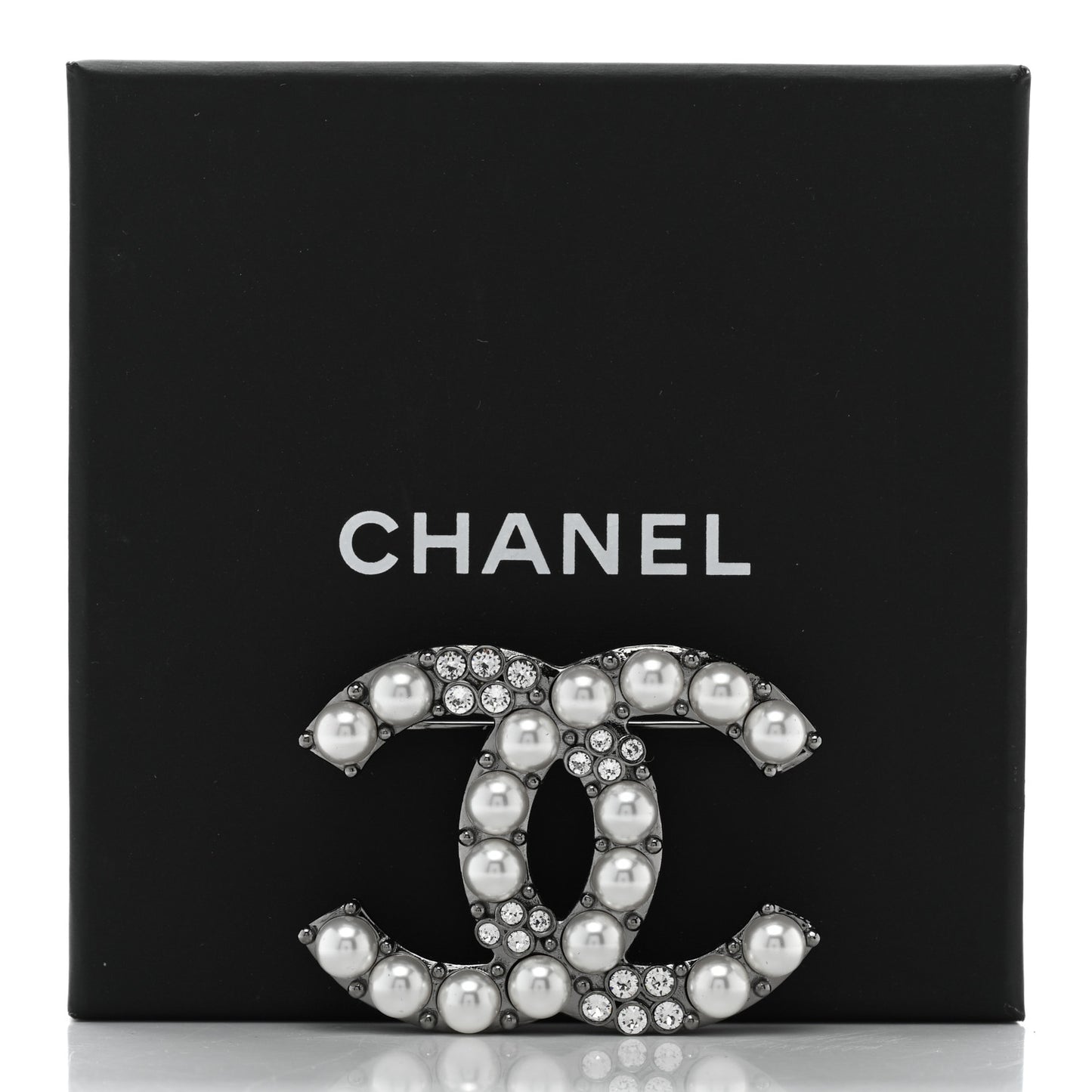 Pearl Crystal CC Brooch Silver