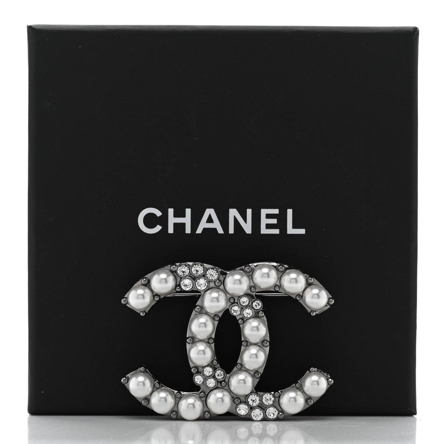 Chanel Pearl Crystal CC Brooch Silver 5 of 5