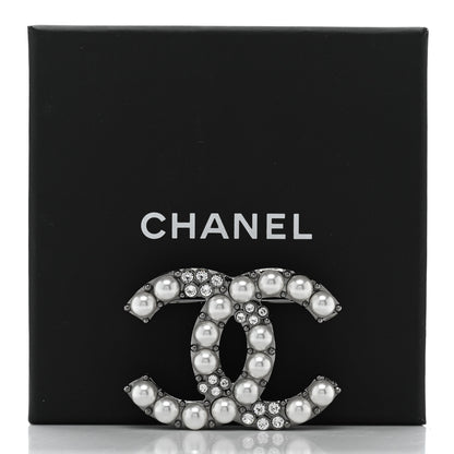 Chanel Pearl Crystal CC Brooch Silver 5 of 5