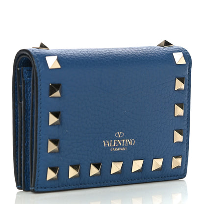 Valentino Garavani Pebbled Calfskin Rockstud French Flap Wallet Baltique 3 of 12