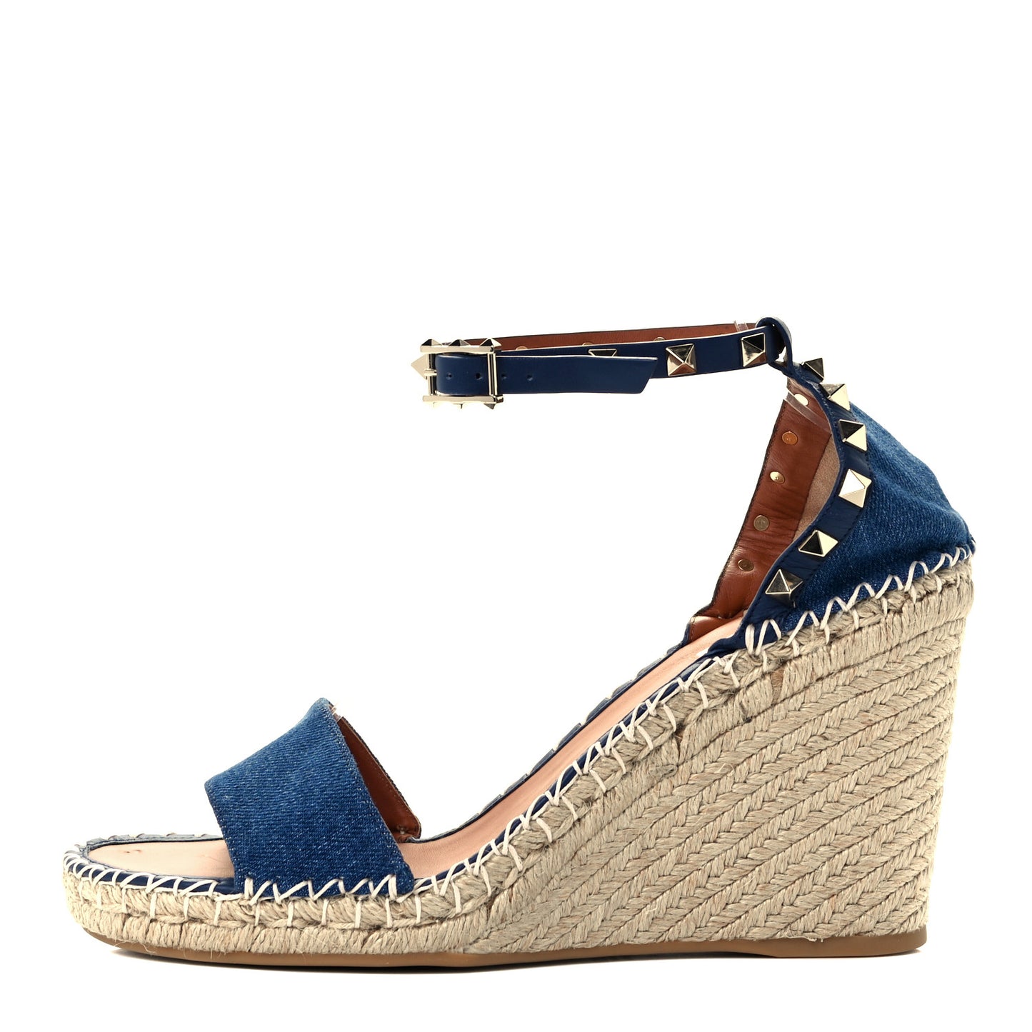 Denim Rockstud Ankle Strap Espadrille 15/105mm Wedge Sandals 41 Light Denim