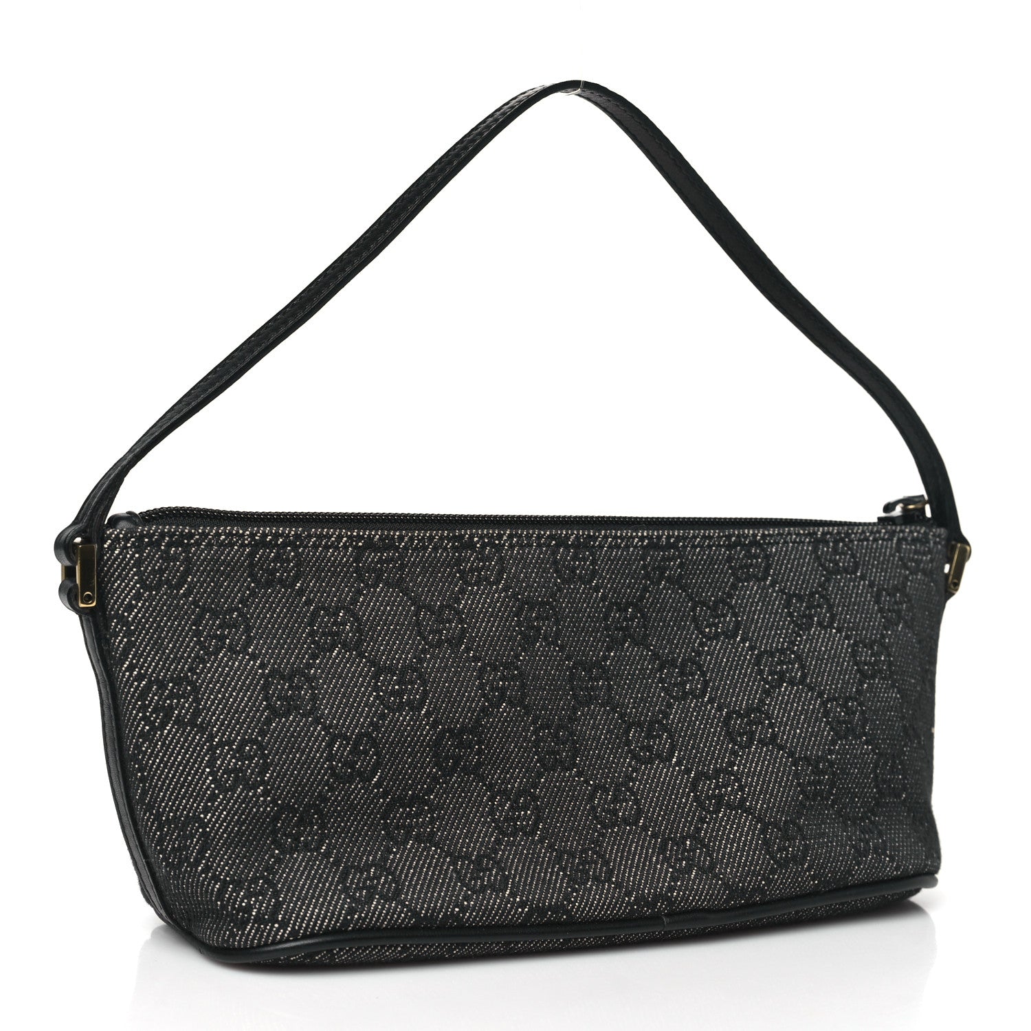 Gucci Denim Monogram Boat Pochette Black 3 of 11