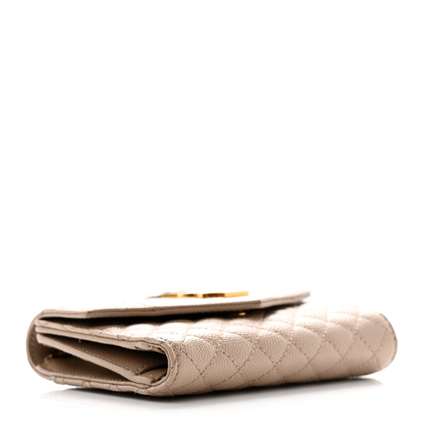 Grain De Poudre Mixed Matelasse Triquilt Monogram Compact Tri Fold Wallet Dark Beige