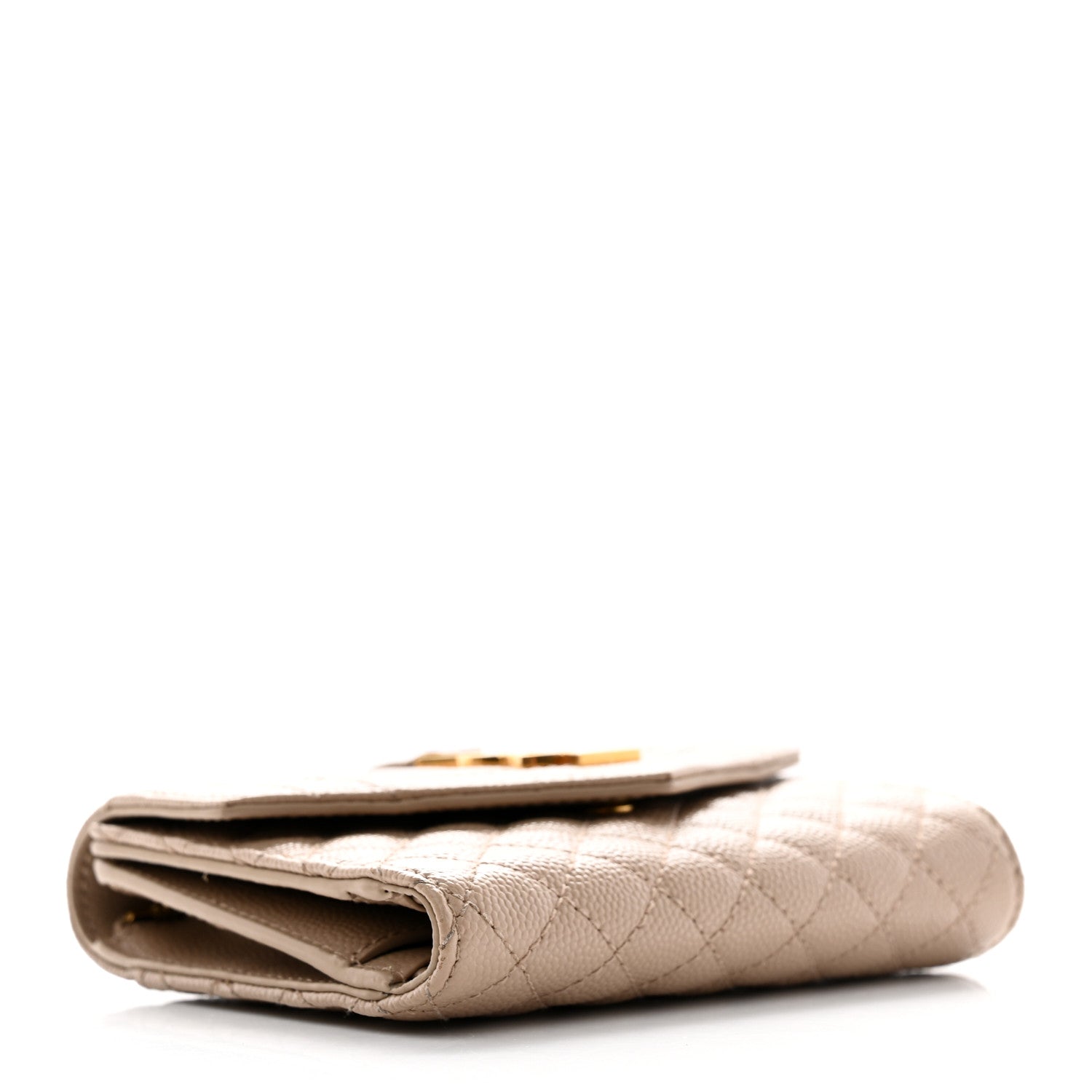 Saint Laurent Grain De Poudre Mixed Matelasse Triquilt Monogram Compact Tri Fold Wallet Dark Beige 4 of 11