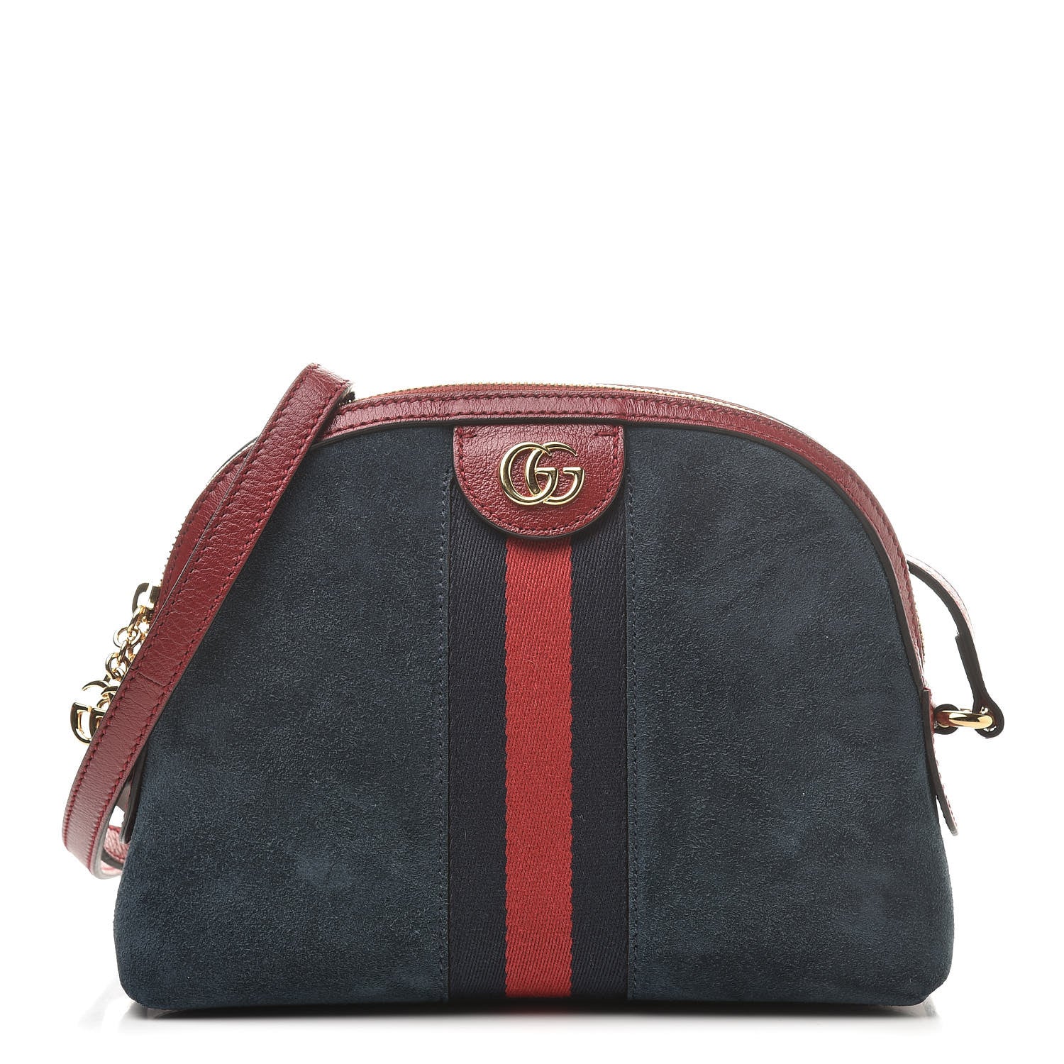 Gucci Suede Calfskin Web Small Ophidia Dome Shoulder Bag New Blue Romantic Cherry 1 of 11