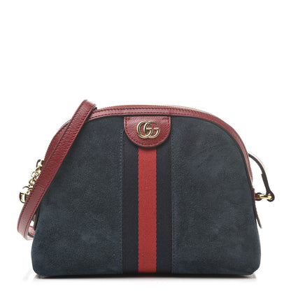 Gucci Suede Calfskin Web Small Ophidia Dome Shoulder Bag New Blue Romantic Cherry 1 of 11