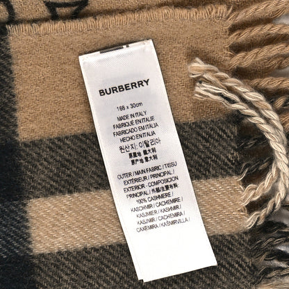Burberry Cashmere Giant Check TB Double Face Fringe Scarf Camel 3 of 3