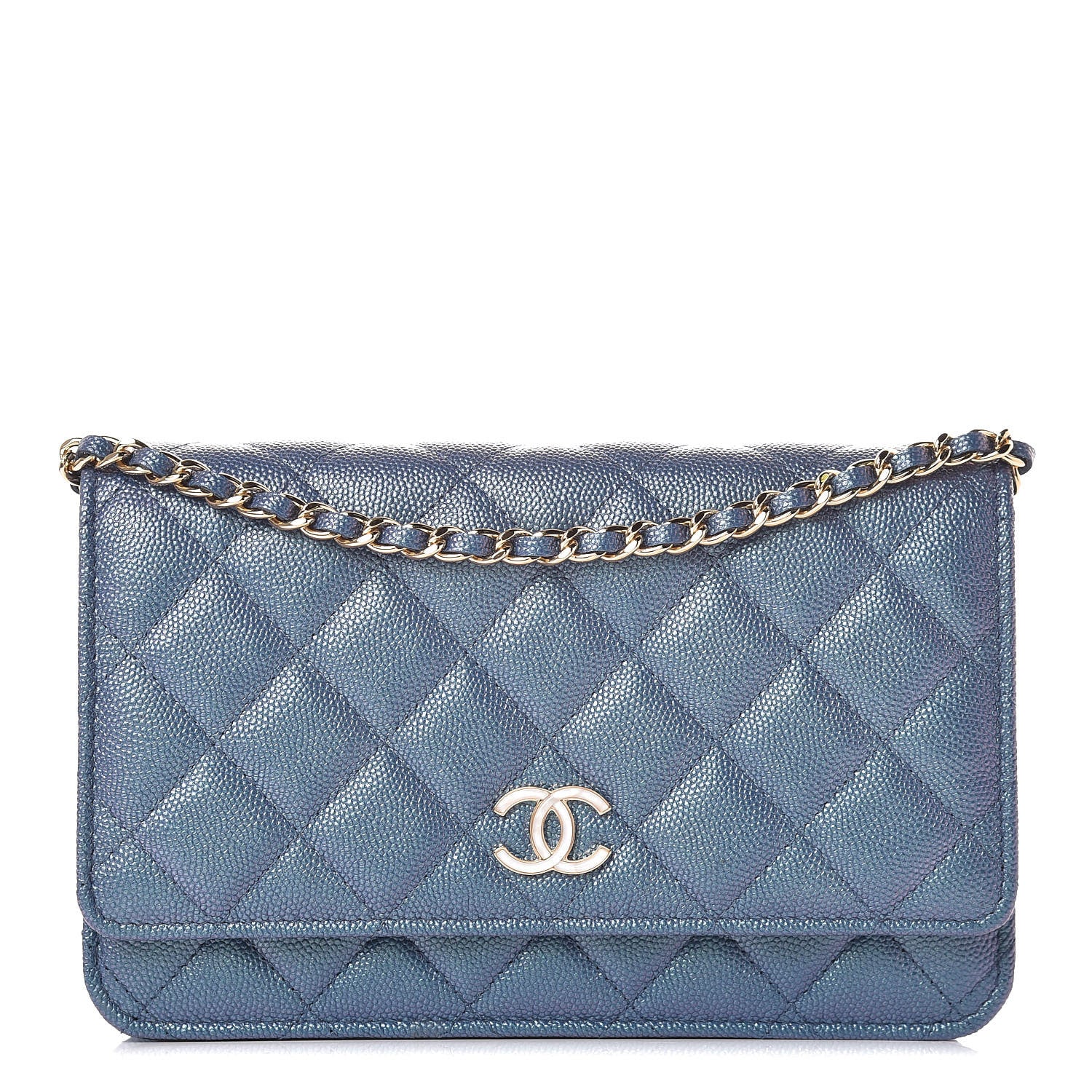 Chanel Iridescent Caviar Quilted Wallet On Chain WOC Dark Blue 1 of 11