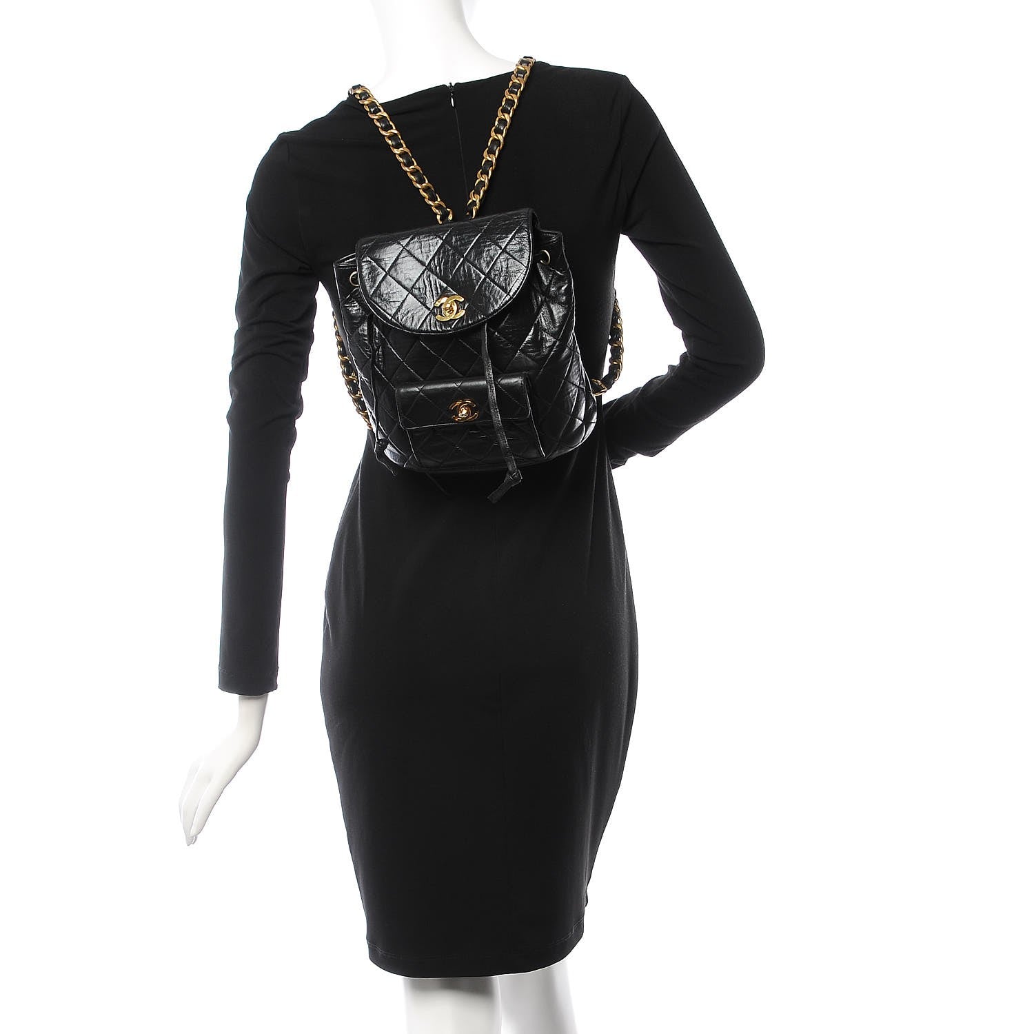 Chanel Lambskin Quilted Drawstring Backpack Black 2 of 11