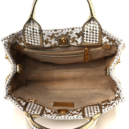 Prada Goatskin Woven Small Tote White Gold 5 of 12