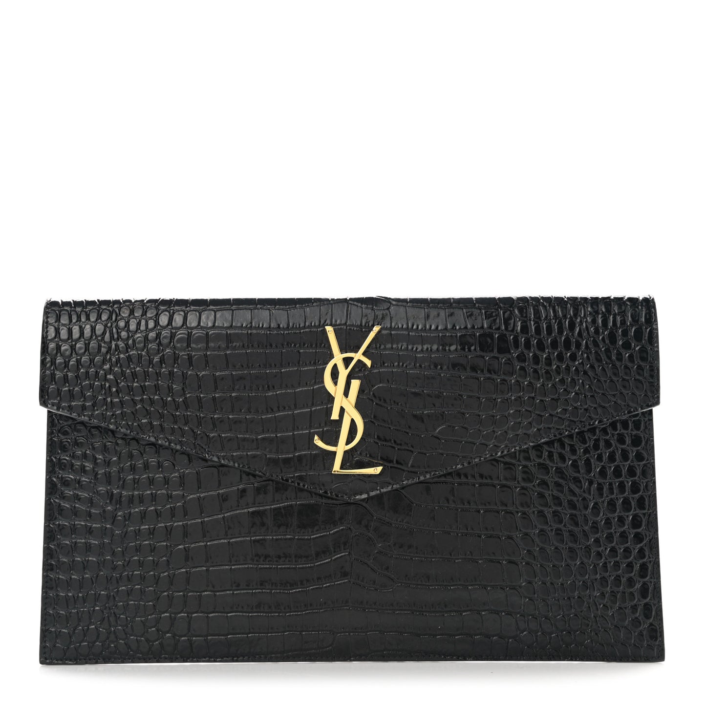 Calfskin Crocodile Embossed Uptown Monogram Pouch Black