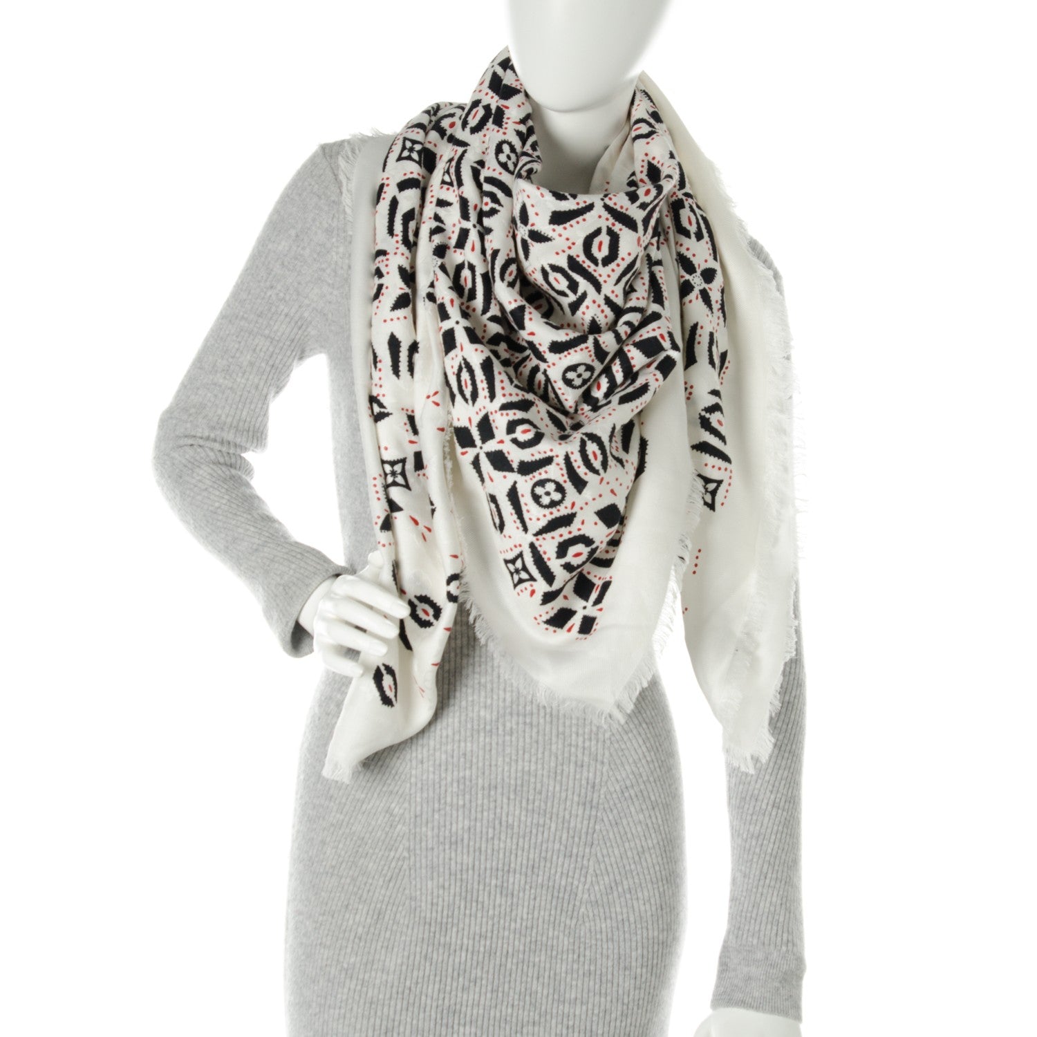 Louis Vuitton Silk Wool Monogram Graphic Scarf Black 2 of 6