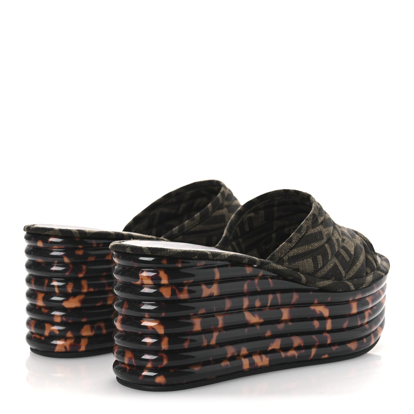 Jacquard FF Promenade Flatform Slide Sandals 39.5 Tobacco Tortoise
