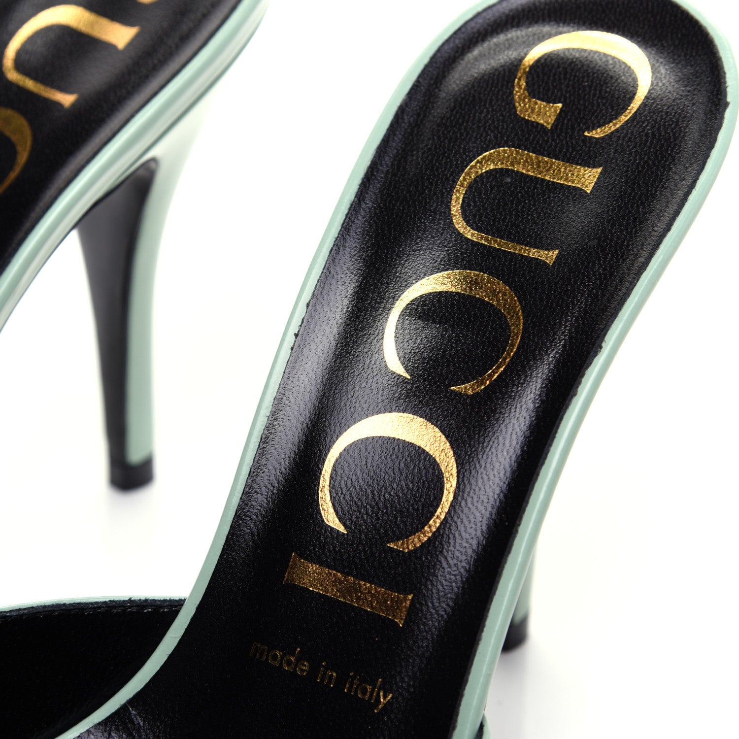 Gucci Polished Calfskin Scarlet Mid Heel Slide Sandals 37 Aqua Green 6 of 12