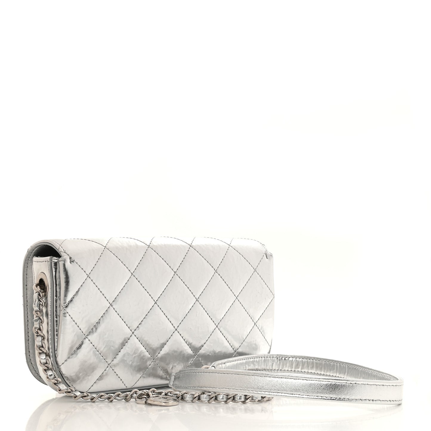 Hammered Metallic Calfskin Quilted Flap Silver