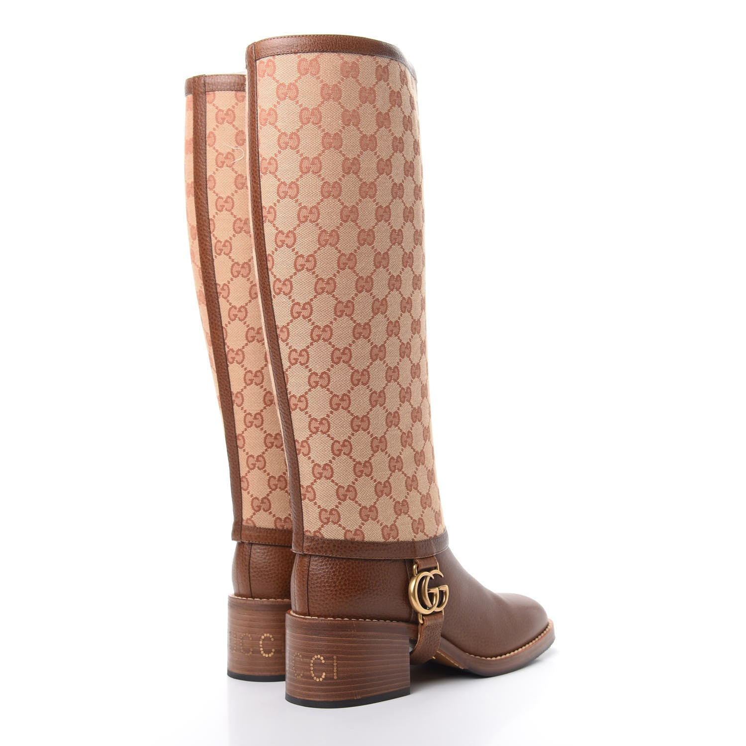 Gucci GG Monogram Calfskin Lola Tall Boots 39 Beige Ruggine Cuir 4 of 6