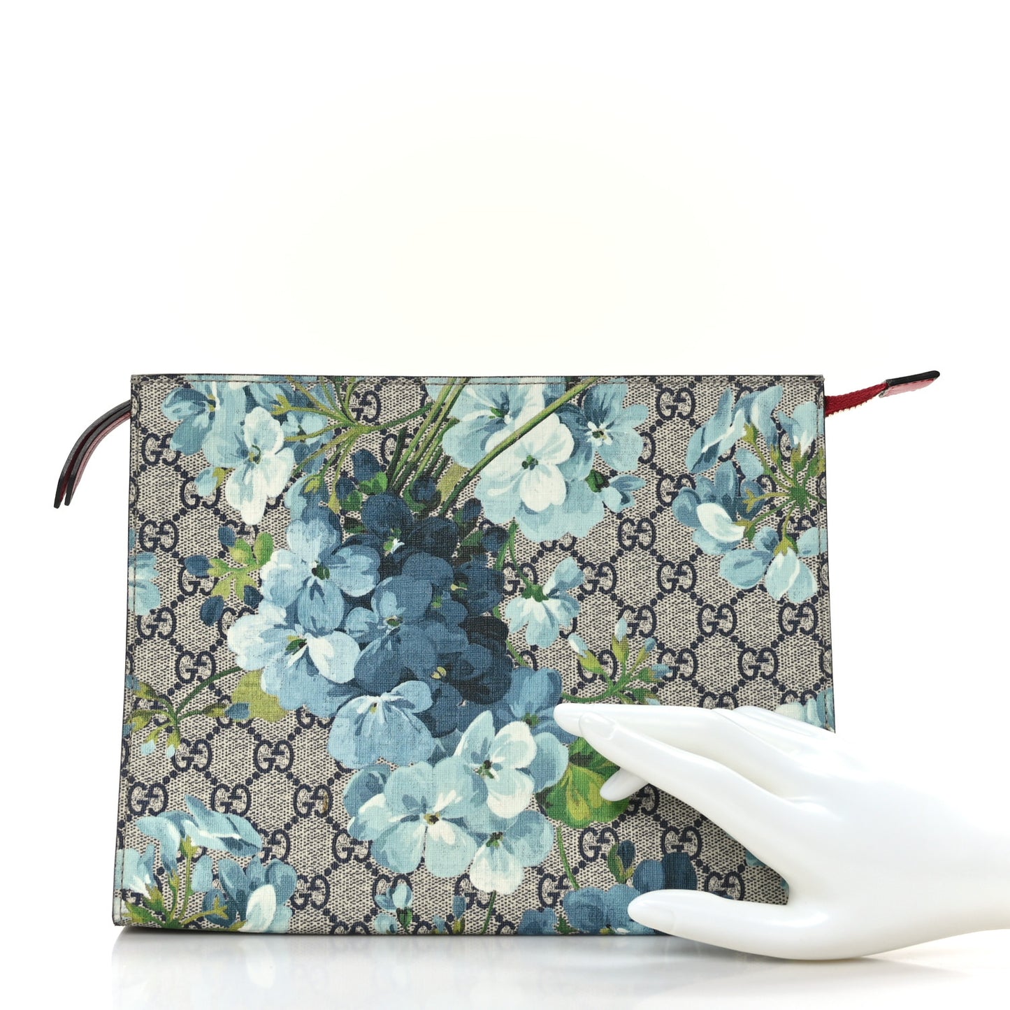 GG Supreme Monogram Blooms Large Cosmetic Case Beige Blue Navy Hibiscus Red