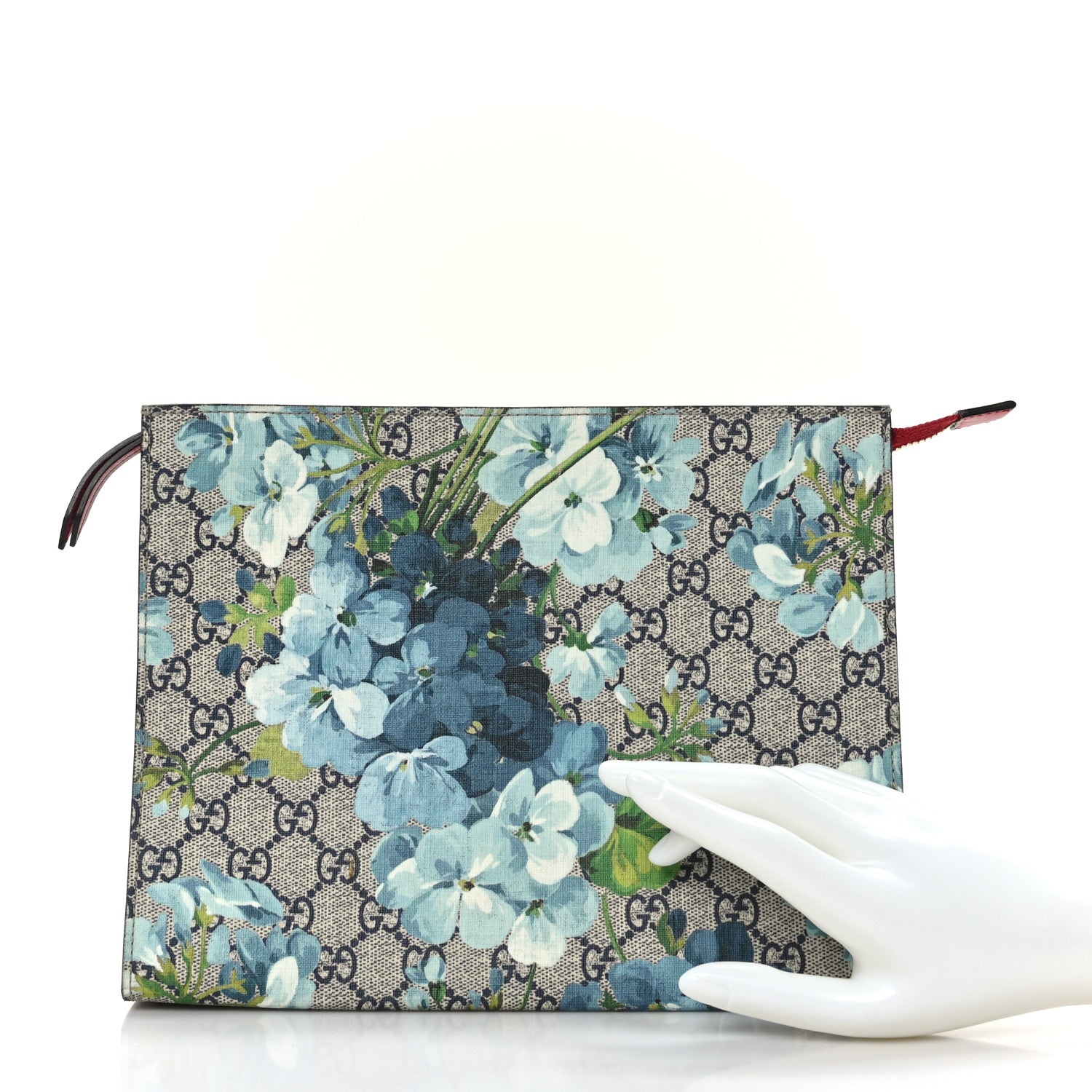 Gucci GG Supreme Monogram Blooms Large Cosmetic Case Beige Blue Navy Hibiscus Red 2 of 9