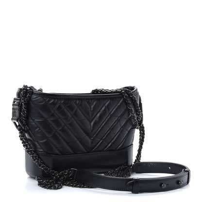 Chanel Aged Calfskin Chevron Quilted Small Gabrielle Hobo So Black 3 of 18