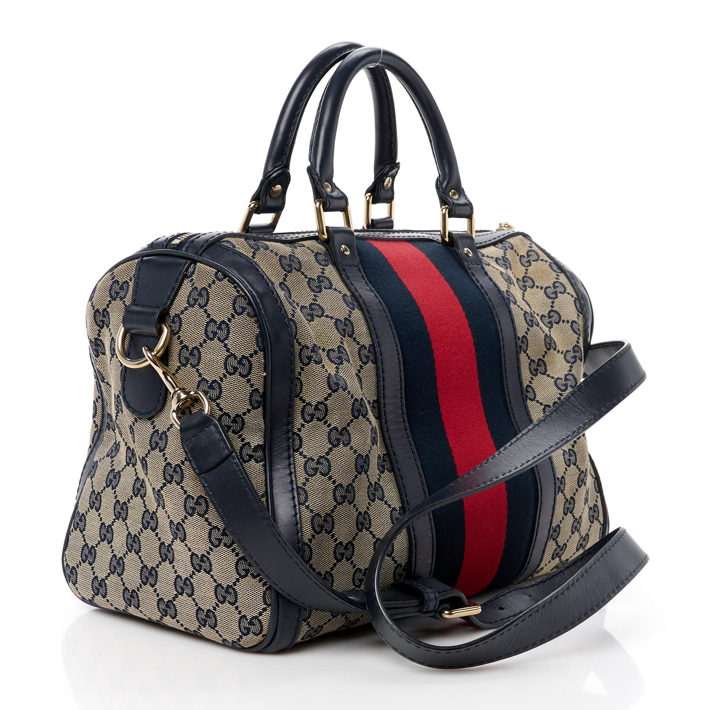 Monogram Selleria Calfskin Vintage Web Medium Boston Beige Blue