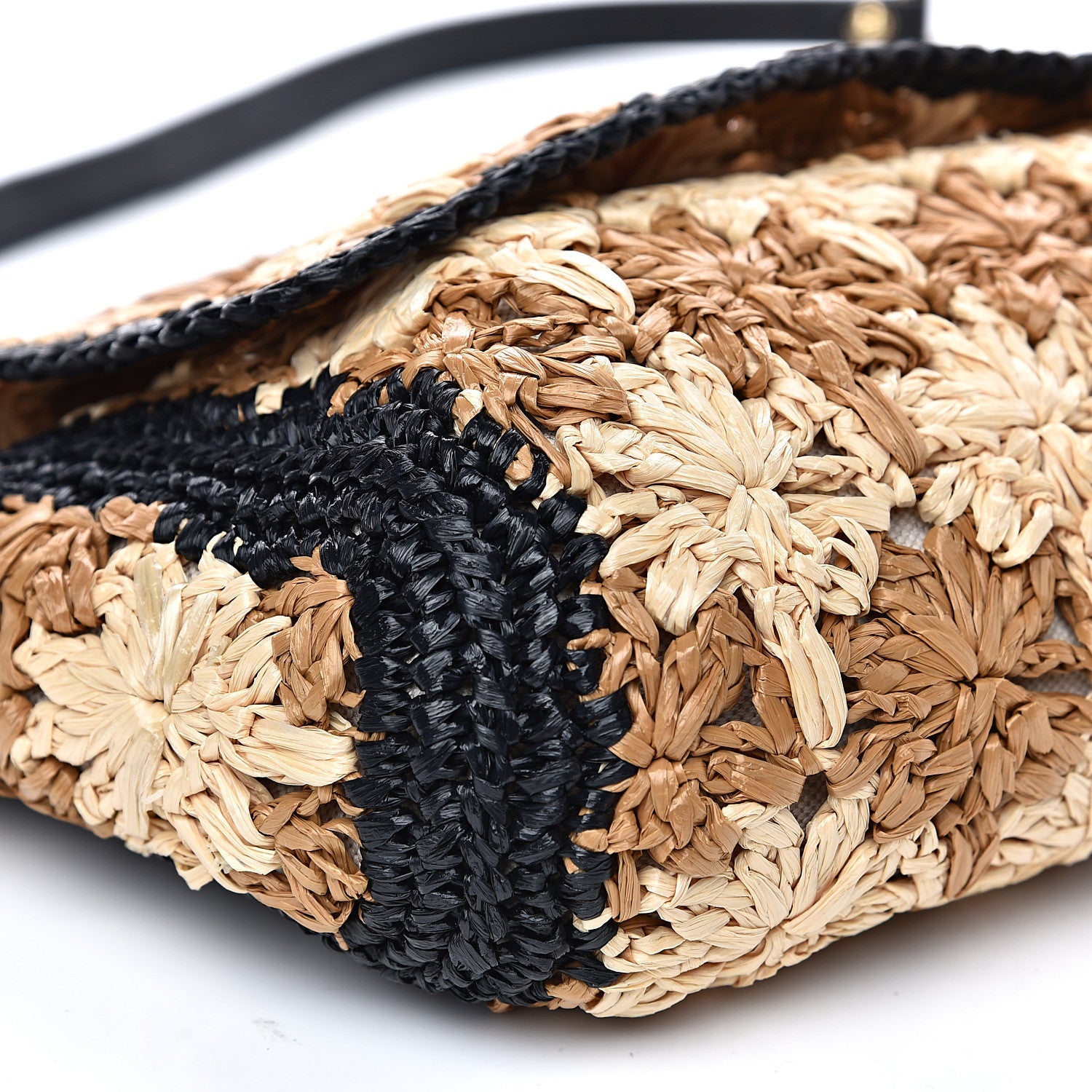 Gucci Raffia Azalea Calfskin Crochet Flower Small GG Marmont Shoulder Bag Natural Ecru Black 8 of 10