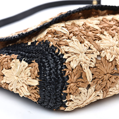 Gucci Raffia Azalea Calfskin Crochet Flower Small GG Marmont Shoulder Bag Natural Ecru Black 8 of 10