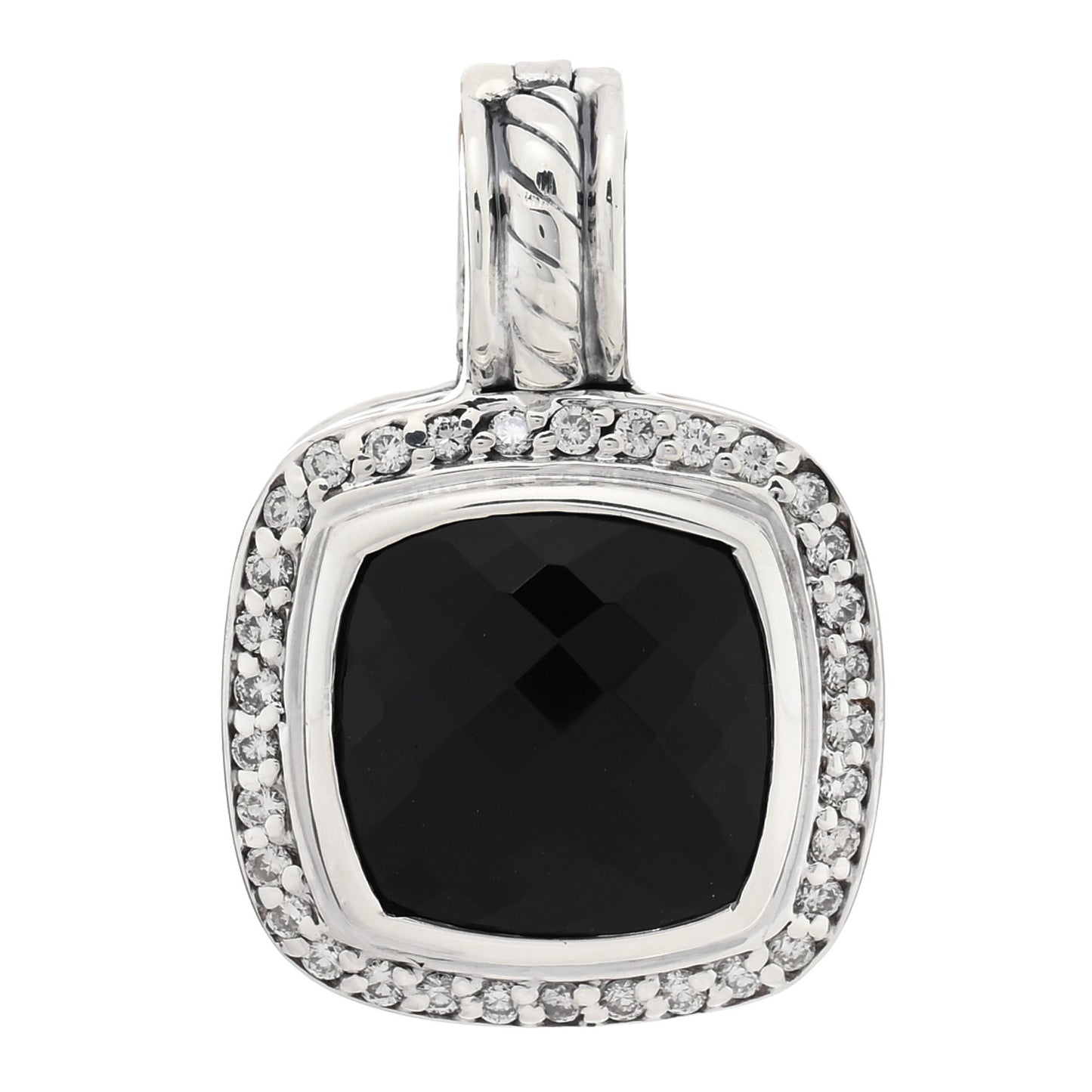 Sterling Silver Diamond Black Onyx 11mm Albion Enhancer Pendant
