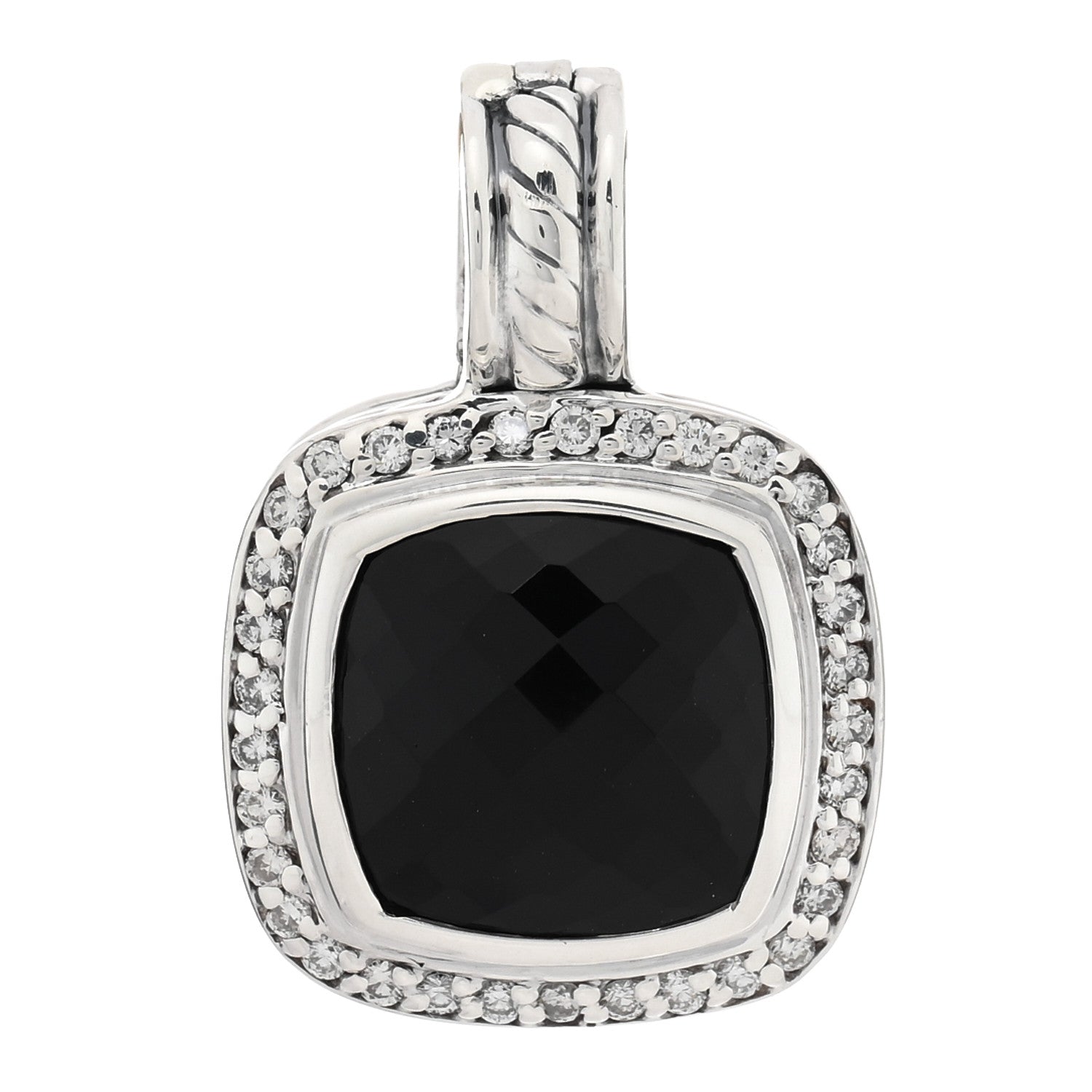 David Yurman Sterling Silver Diamond Black Onyx 11mm Albion Enhancer Pendant 1 of 3