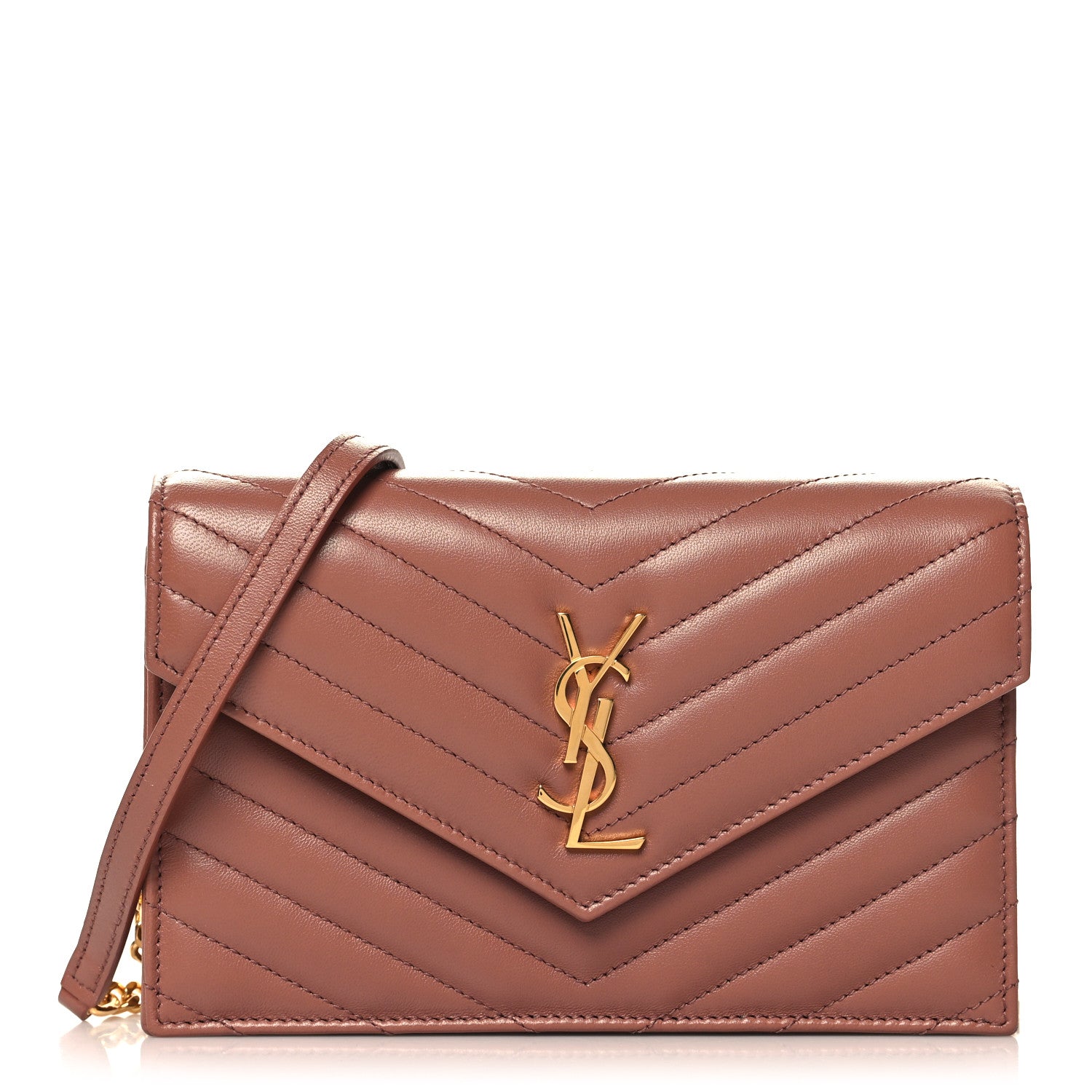 Saint Laurent Calfskin Matelasse Chevron Monogram Envelope Chain Wallet Barely Pink 1 of 9