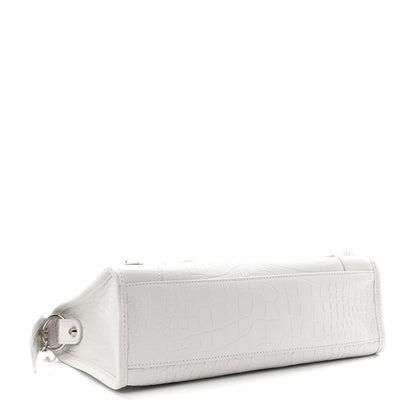 Balenciaga Matte Supple Lambskin Crocodile Embossed Classic Silver Hardware S City White 4 of 10