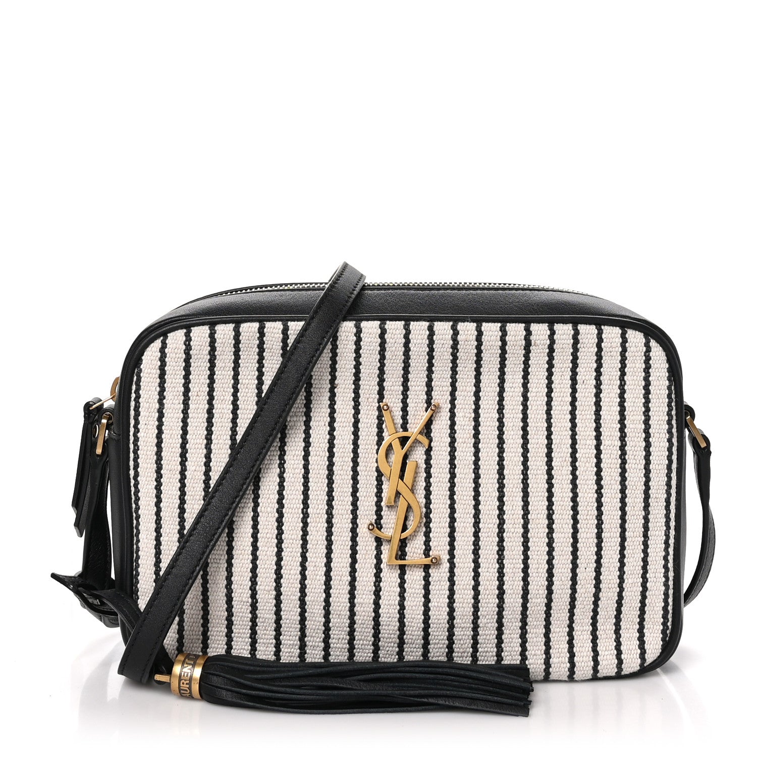 Saint Laurent Canvas Calfskin Monogram Lou Camera Bag Black Grey Cream 1 of 10