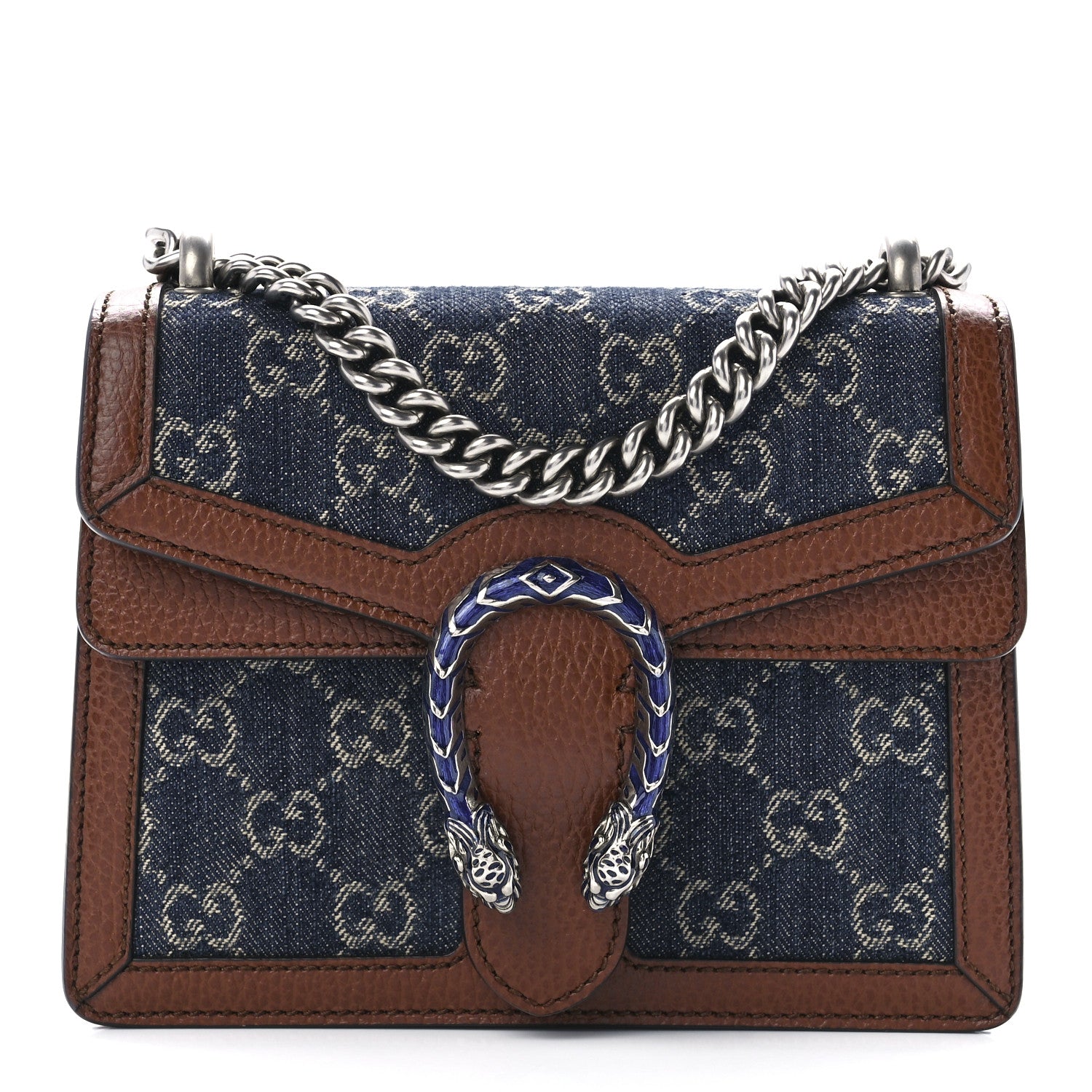 Gucci New Denim GG Monogram Dollar Calfskin Enamel Mini Dionysus Shoulder Bag Blue Tea Cuir Epilog Electric Blue 1 of 12