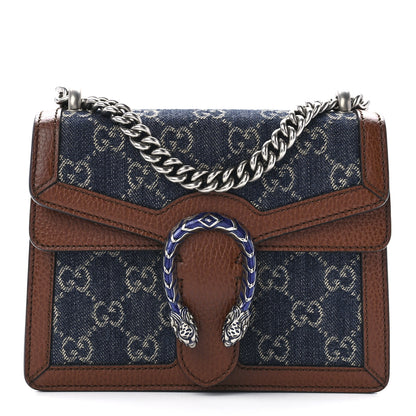 Gucci New Denim GG Monogram Dollar Calfskin Enamel Mini Dionysus Shoulder Bag Blue Tea Cuir Epilog Electric Blue 1 of 12