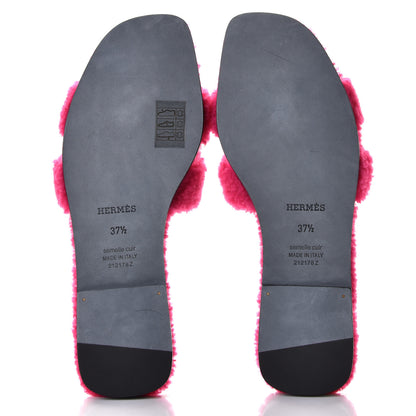 Hermes Woolskin Oran Sandals 37.5 Rose Fuchsia 6 of 10