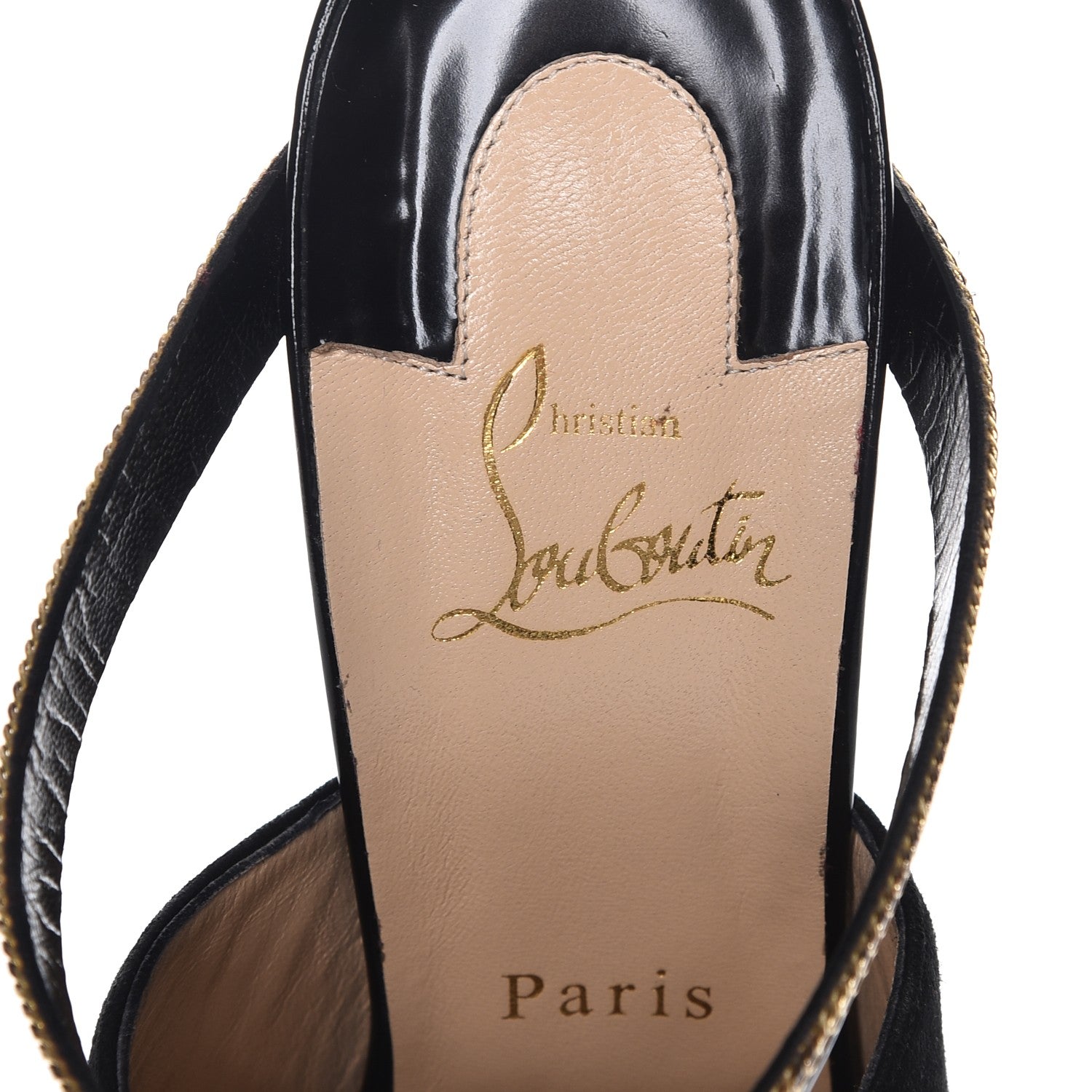 Christian Louboutin Suede Calfskin Chain Akenana 100 Heels 39 Black Gold 7 of 10