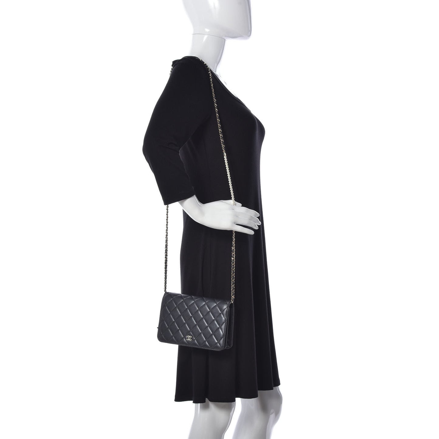 Iridescent Lambskin Quilted Pearl Wallet On Chain WOC Black