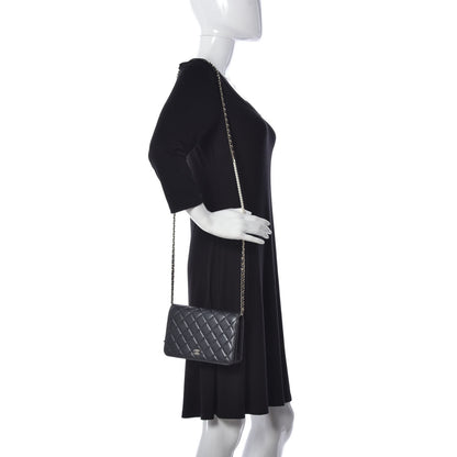 Chanel Iridescent Lambskin Quilted Pearl Wallet On Chain WOC Black 2 of 10