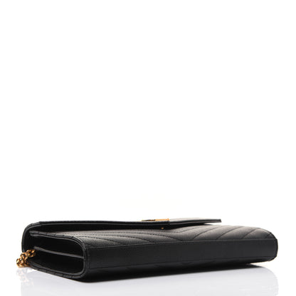 Saint Laurent Grain De Poudre Matelasse Chevron Monogram Chain Wallet Black 4 of 17