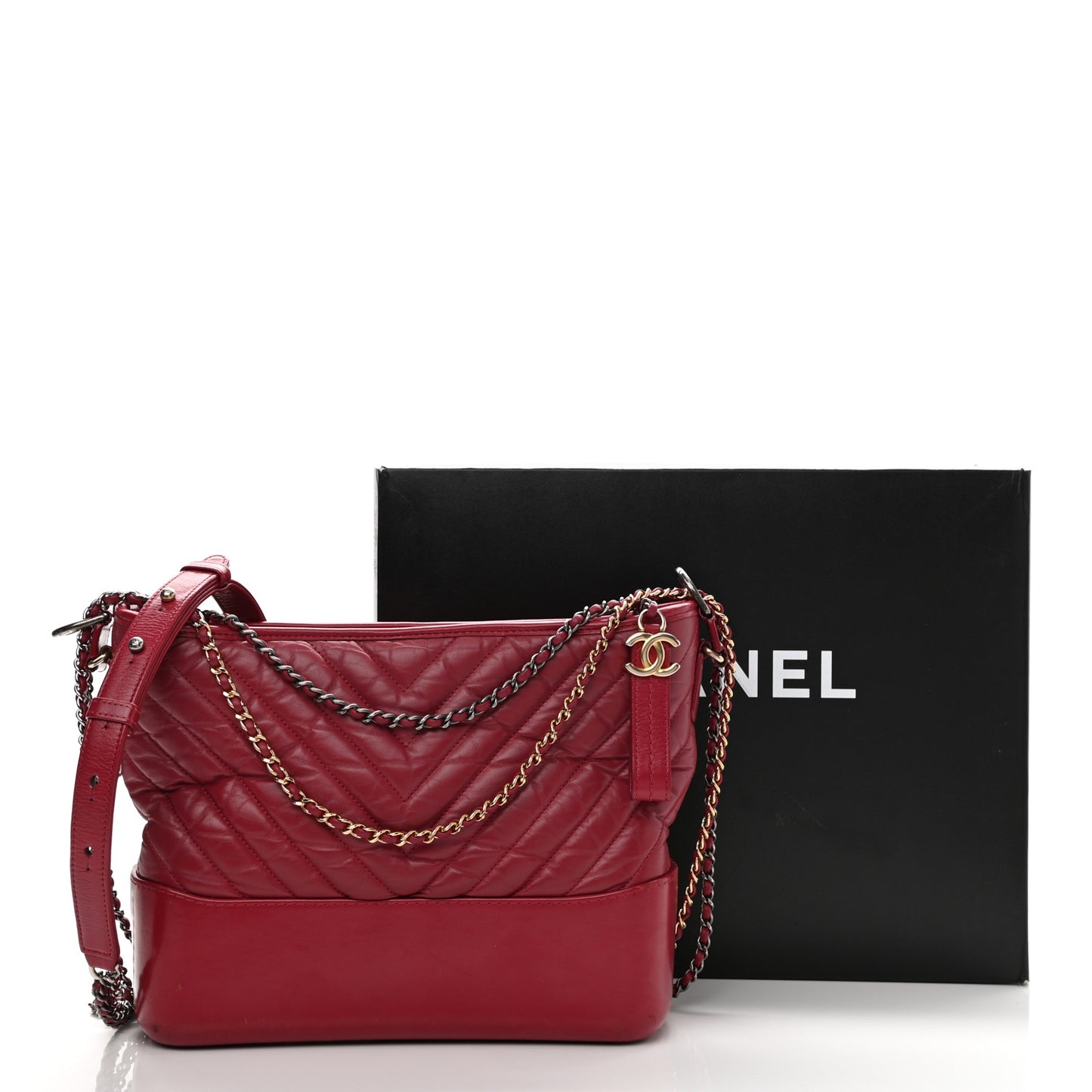 Aged Calfskin Chevron Quilted Medium Gabrielle Hobo Dark Fuchsia