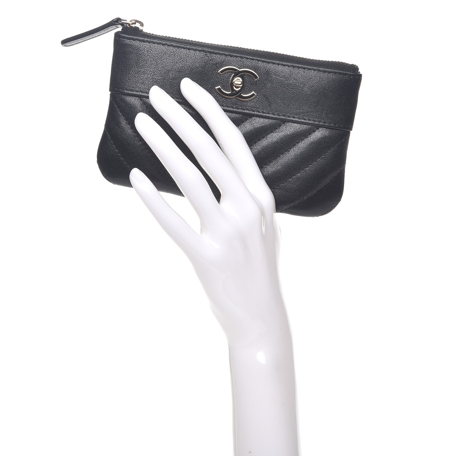 Chanel Sheepskin Chevron Quilted Small Vintage Mademoiselle Cosmetic Case Black 2 of 8