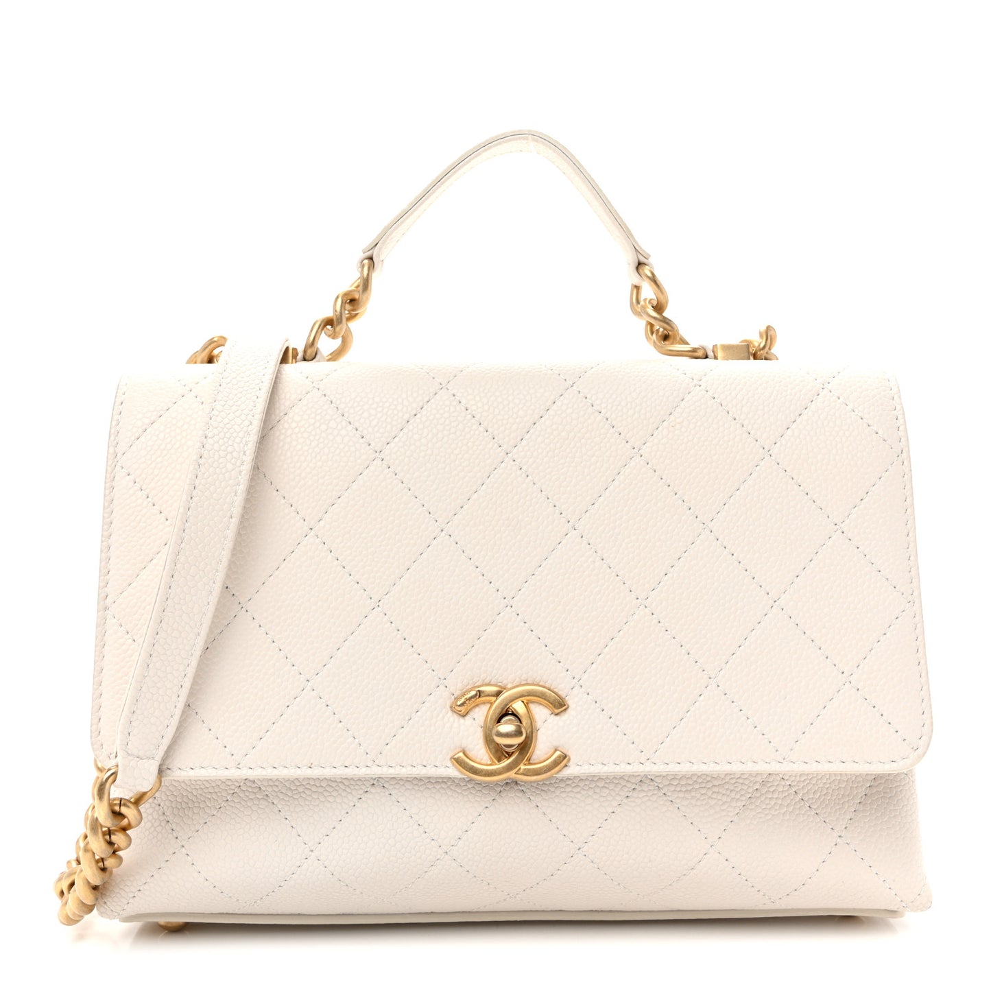 Grained Calfskin Small Stitched Flap White