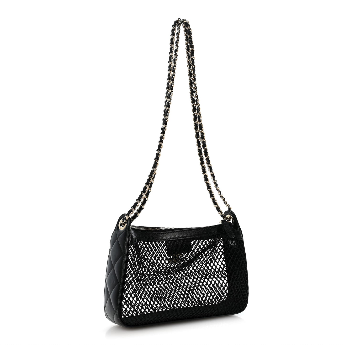 Mesh Shiny Lambskin Clutch With Chain Black