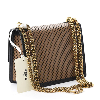 Fendi Vitello Liberty Glossy Lambskin Perforated Small Kan U Shoulder Bag Sand Mimosa Black 3 of 9