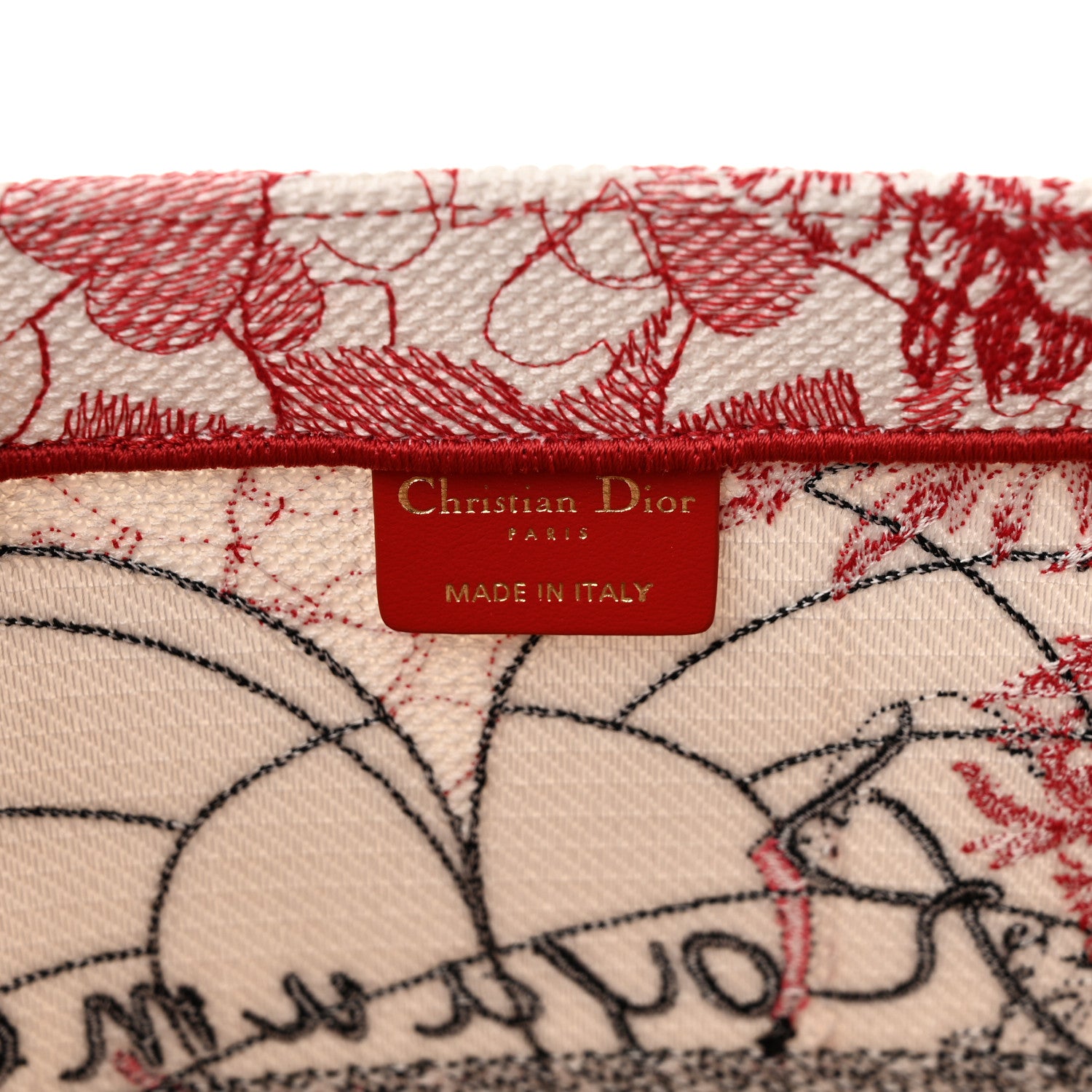 Christian Dior Canvas Embroidered Large Dioramour D-Royaume Book Tote Red Multicolor 6 of 10