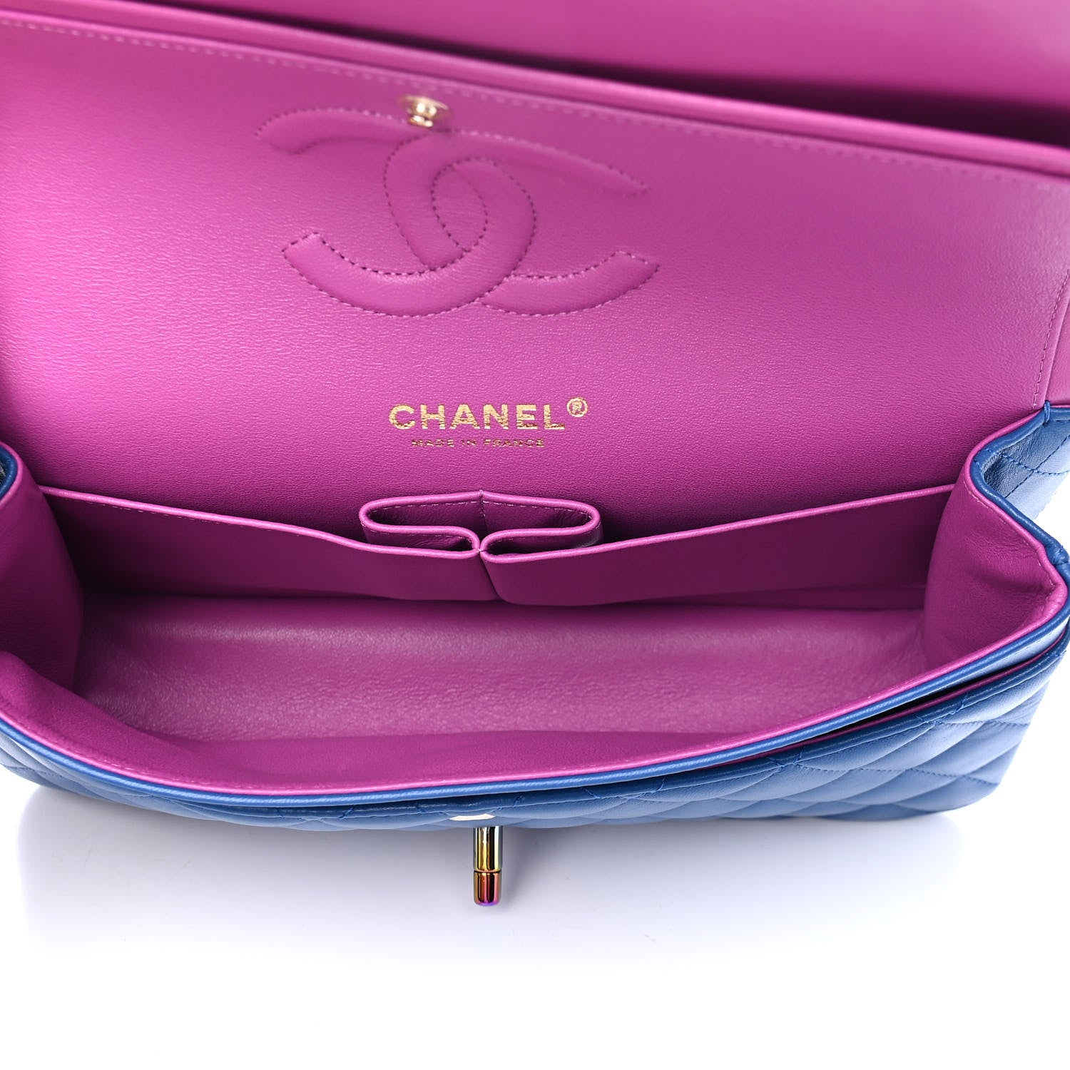 Chanel Lambskin Quilted Medium Double Flap Blue Pink 4 of 4