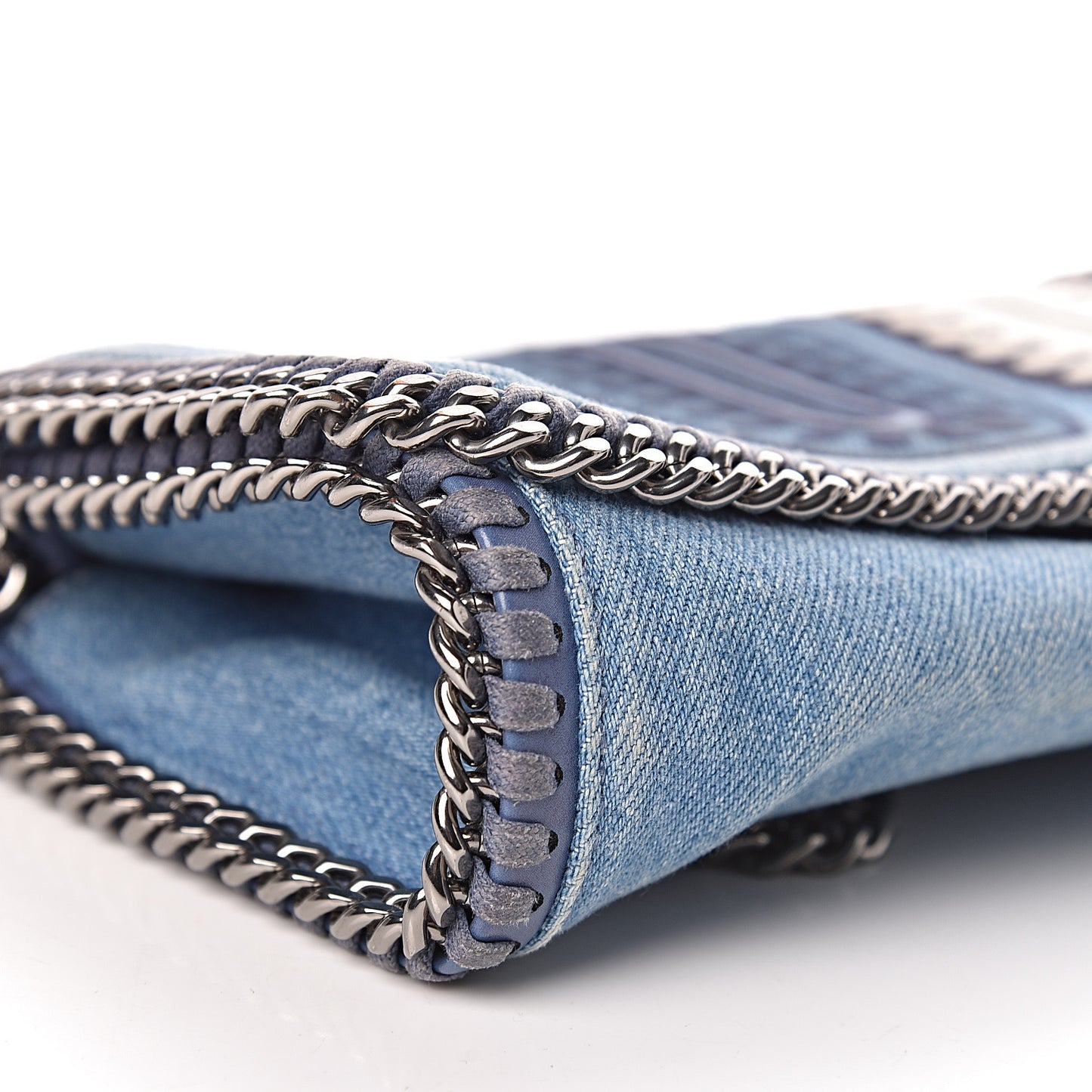 Eco Denim Embroidered Zigarette Falabella Crossbody Blue