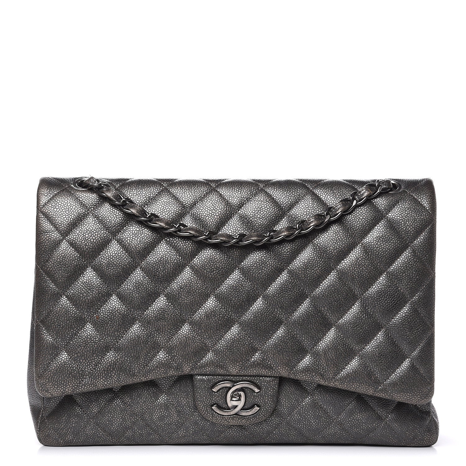 Chanel Metallic Caviar Quilted Maxi Double Flap Charcoal 1 of 17